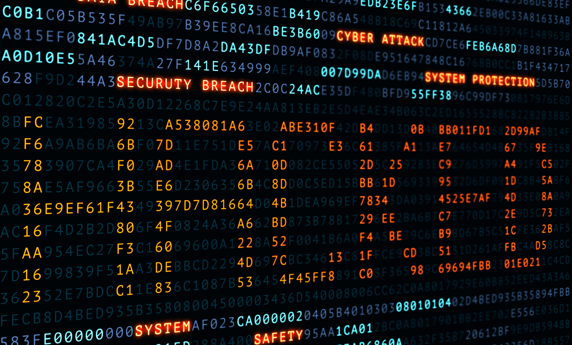 cyber, attack,hacked word on screen binary code display, hacker